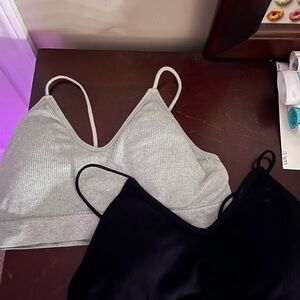 Women's Gray and Black Ribbed Bralette Set